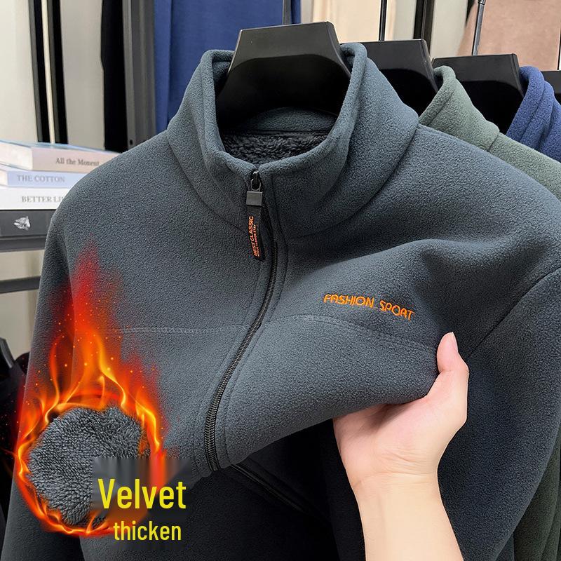 

Men s Warm Fleece Cardigan Jacket - Casual, Loose-Fit Outerwear for Autumn and Winter XL