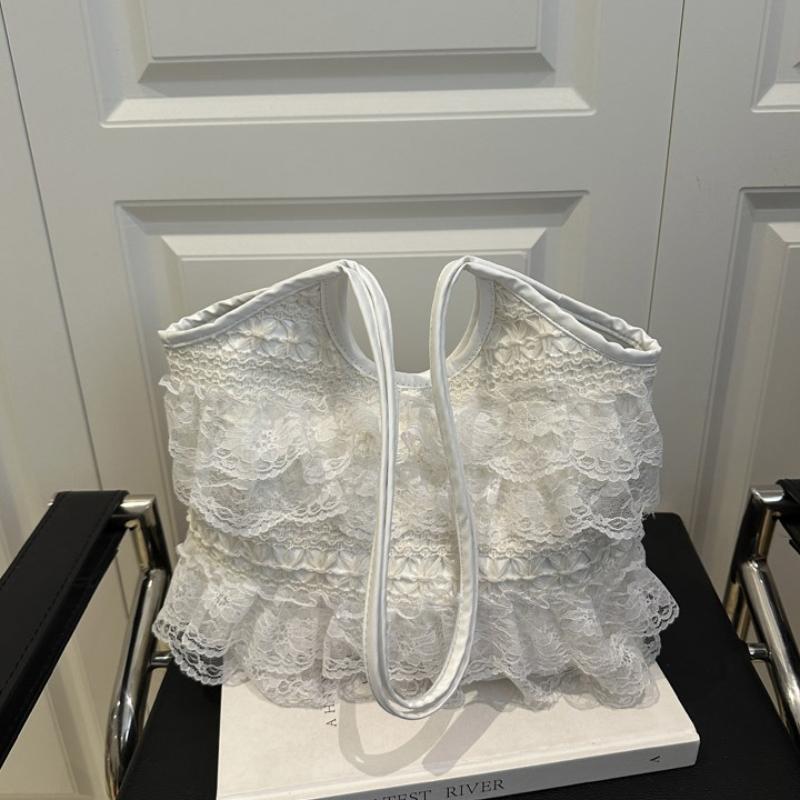 Sweet Lace Female Underarm Shoulder Bag Simple Pleated Women Travel Tote Bags Solid Color Portable Ladies Commuting Handbag
