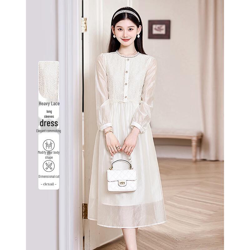 Elegant Lace Long Sleeve Mid-Length Dress