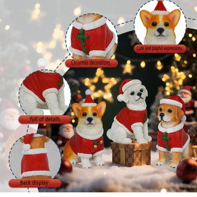 Christmas Resin Ornaments, Wearing Christmas Hats, Cute And Fun Dog Desktop Decorations, Holiday Gifts