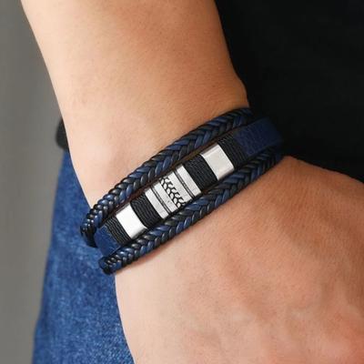 Men's Hand Accessories Retro Braided Leather Bracelet with Metal Accents Magnetic Closure Wrist Cuff Bracelets