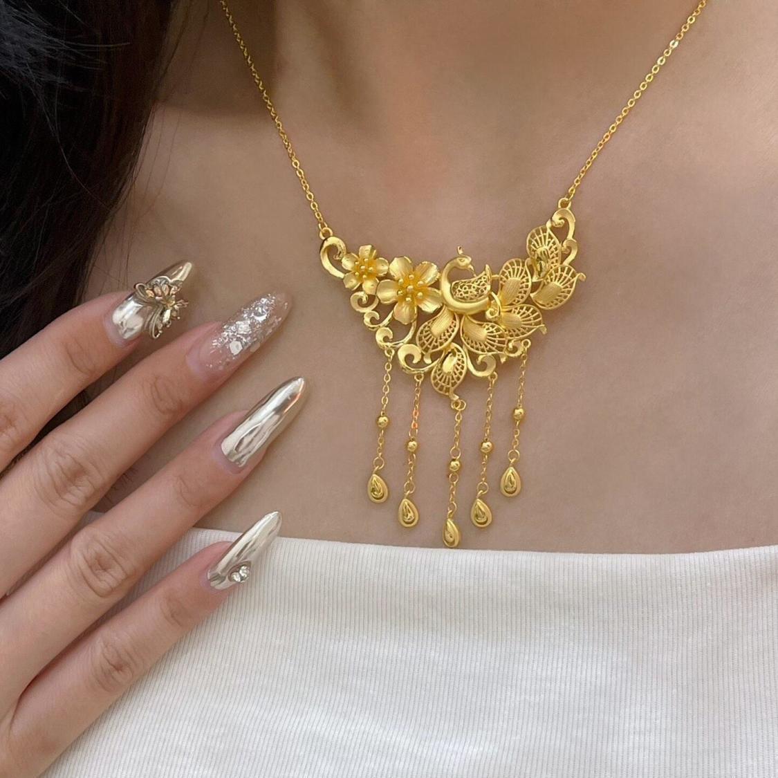 Peacock Necklace Fashion Tassel Wedding High-End Golden Beautiful Chic Gift