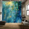 1pc Sunlit Forest Shower Curtain - Golden Leaves, Greenery, Dreamlike Polyester, 70.8x70.8", 12 Hooks, Washable
