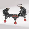 Vintage Red Crystal Pendant Lace Necklace Female, Personalized Exaggerated Collarbone Chain Lace Neck Chain Collar