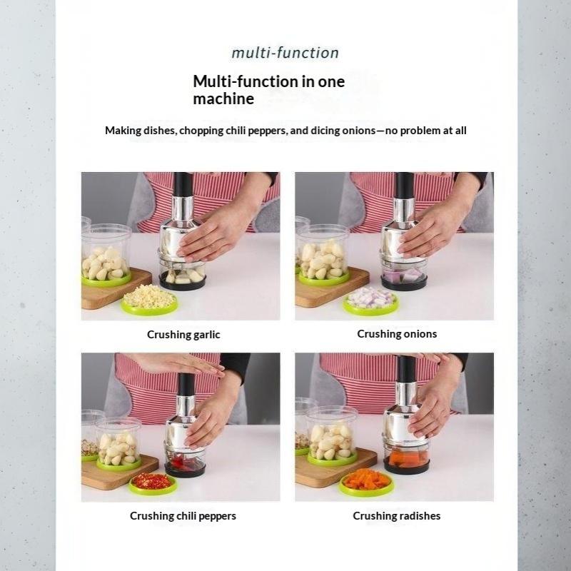 Manual Press Garlic Chopper Stainless Steel Onion Cutter Portable Mini Food Mincer For Home Kitchen Daily Cooking Meal Prep