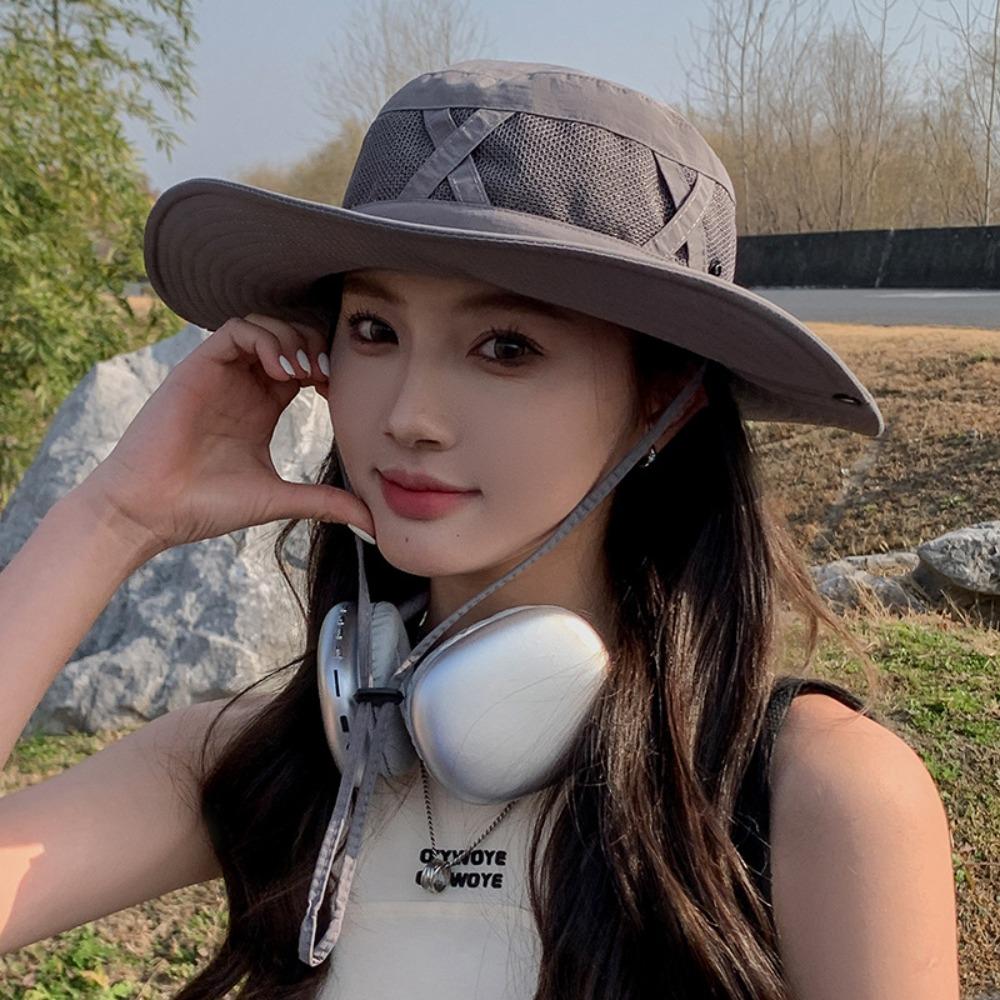 Summer Wide Brim Bucket Hat Adjustable Safari Sun Cap Foldable Western Cowboy Hat  Outdoor