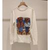 RL24 Knitted Sweater: Bear Embroidery, Round Neck, Long Sleeve, Women's Cartoon Jacquard