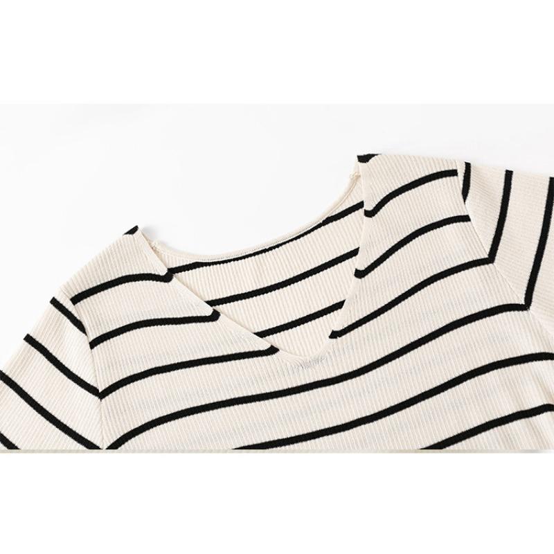 Damen Schlankmachendes Gestreiftes T-Shirt Kleid, Sommer Locker Gerades Strickkleid