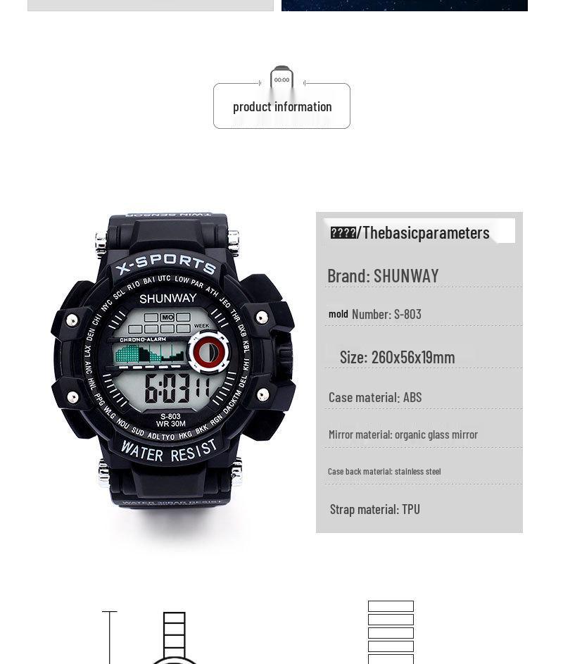 Ceas LED pentru tineret, luminos, rezistent la apă, cronograf sport multifuncțional