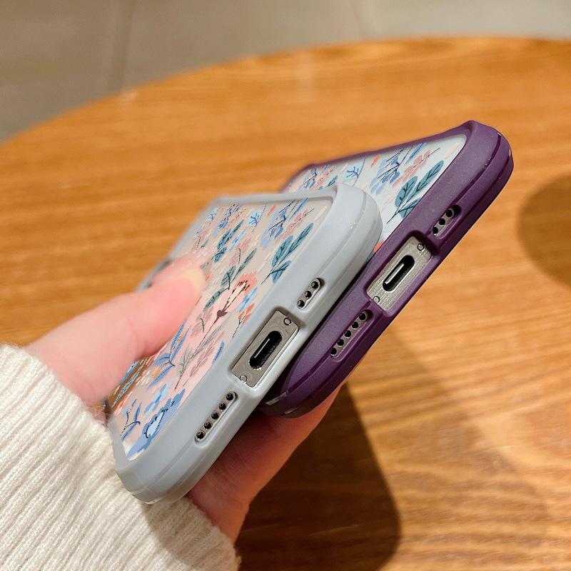 Shockproof Slim Hybrid Acrylic Phone Case for iPhone 15 Pro Max 14 Plus 13 Transparent Colorful Flower Soft Edge Cover