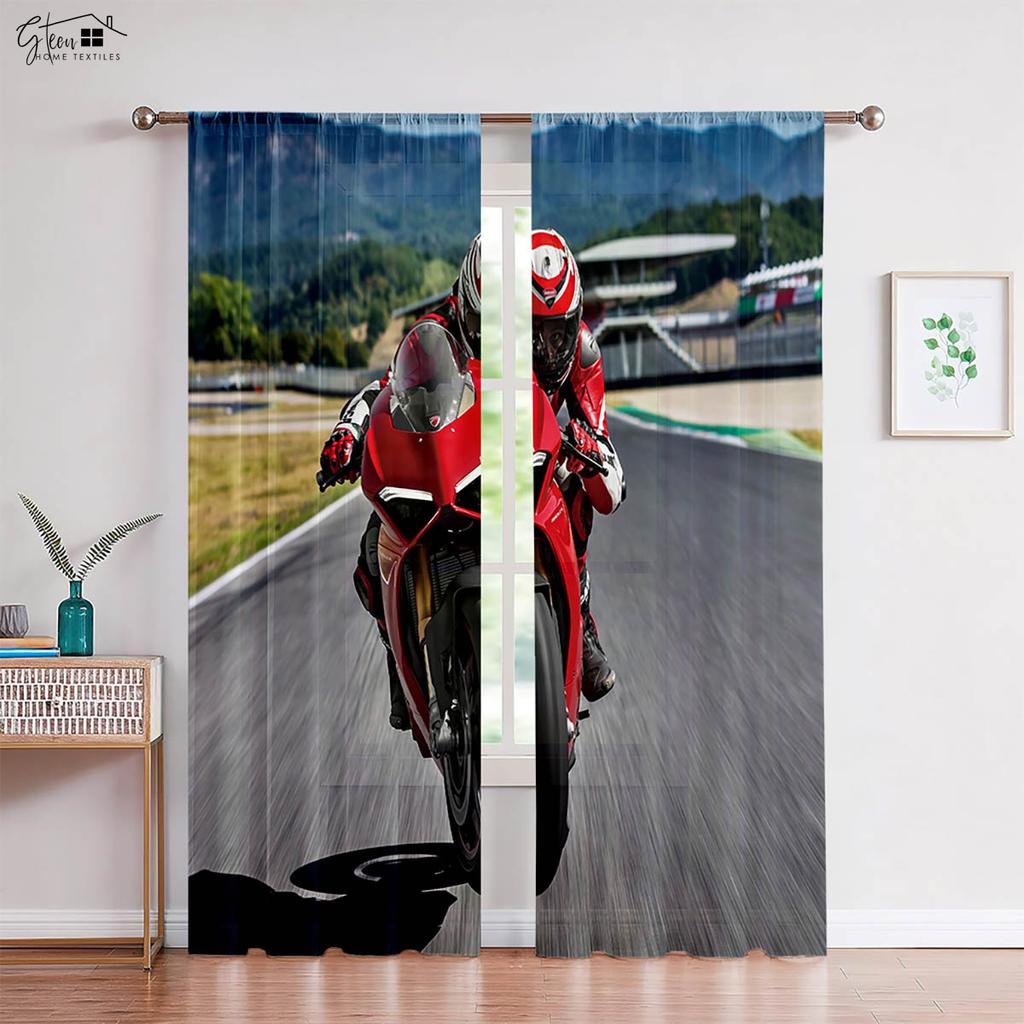 Retro Cool Motorcycle Curtains American Trend Industrial Style Off-Road Rock Motorcycle Sand Living Room Car Decoration Curtains