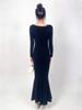 Elegant Black German Velvet Fishtail Evening Dress, Warm & Versatile, Wide Collar, Slim Fit High-End Design