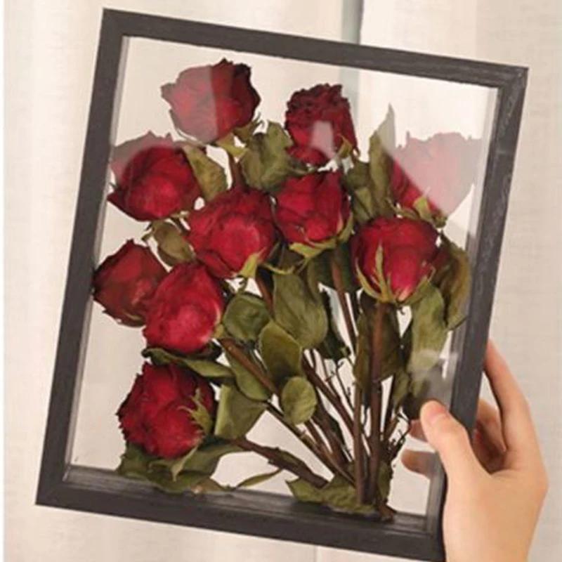 4cm deep6“/7”/8“/10” Transparent Flower Wooden Frame Dried Flower Rose Flower Preservation DIY Photo Display Box Home Decoration