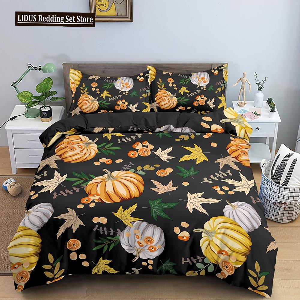 Halloween Bettbezug Cartoon Kürbislaterne Bettwäsche Geist Steppdeckenbezug Kinder Jungen Mädchen Halloween Geschenk Raumdeko 3-teilige Bettwäsche