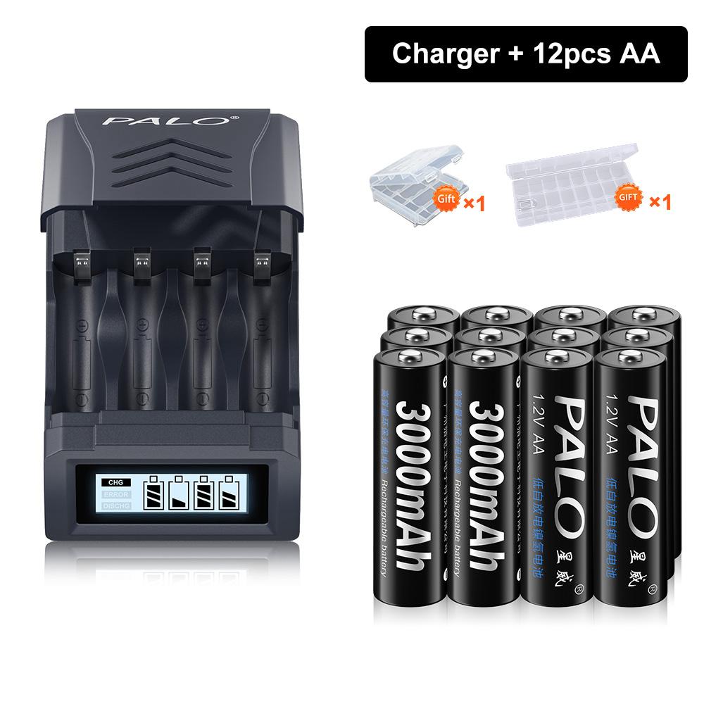 PALO 1.2V NI-MH AA 3000mah Rechargeable battery AA NIMH 2A  Batteries With 4 Slots LCD USB charger for 1.2V/1.5V AA AAA Battery