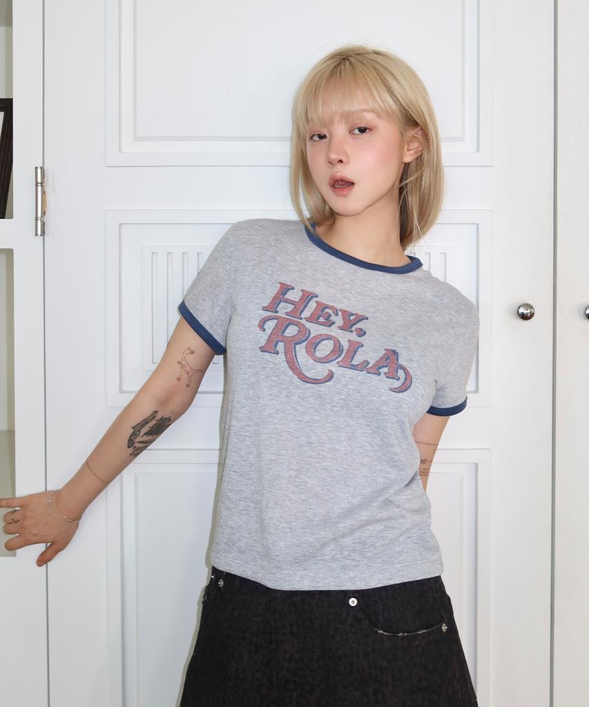 ROLAROLA [Lora Lora X Koo Hyo-Min] Vintage Graphic Ringer T-Shirt Gy+Nv