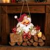Vintage Style Wooden Pendant Santa Claus Hanging for Christmas, Rustic Floral Wall Sign, Christmas Door Sign Tree Ornament with Hemp Rope Home Office