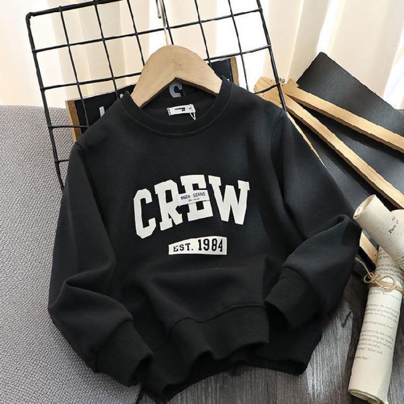 PenGo Studio Katoenen kinderkleding, jongenshoodie met letterprint, los en veelzijdig casual western-stijl T-shirt, dunne top voor de lente en herfst 120