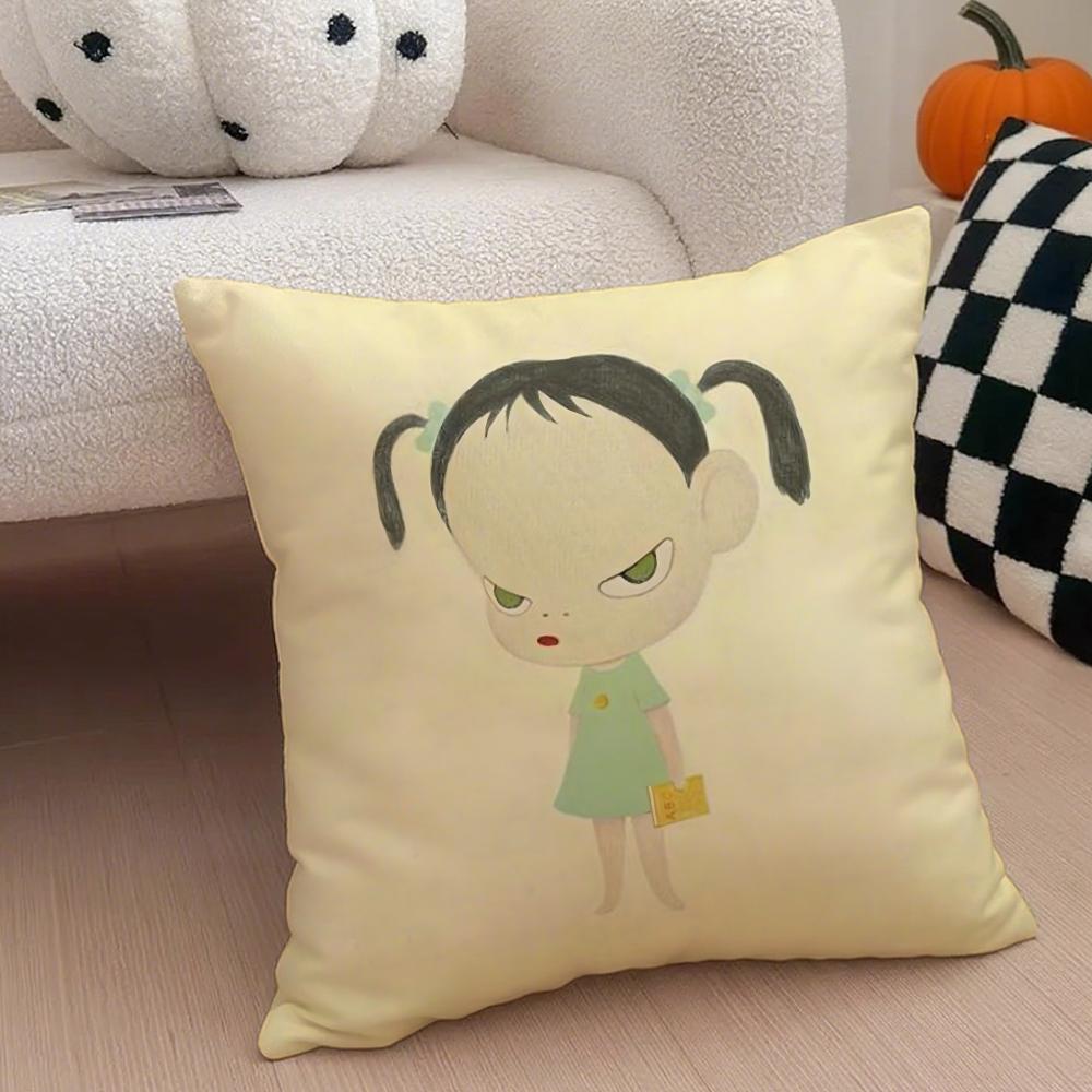 YYoshitomo Nara DDoll Cushion Cover Linen Minimalist Soft Breathable Protective Couch Room Decoration