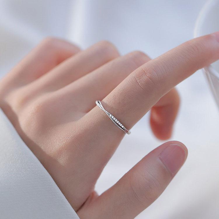 Adjustable Interlocking Diamond Ring - Japanese Light Luxury, Cool Style Open Adjustable