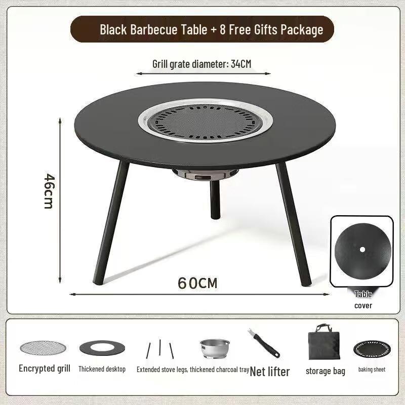 Multi-functional Folding Charcoal Fire & BBQ Table with Deluxe 9-piece Set 60*60*46cm