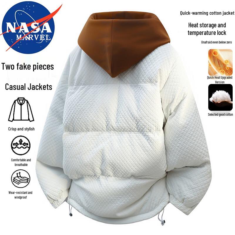 NASA MARVEL Men's Faux Two-Piece Hooded Padded Jacket