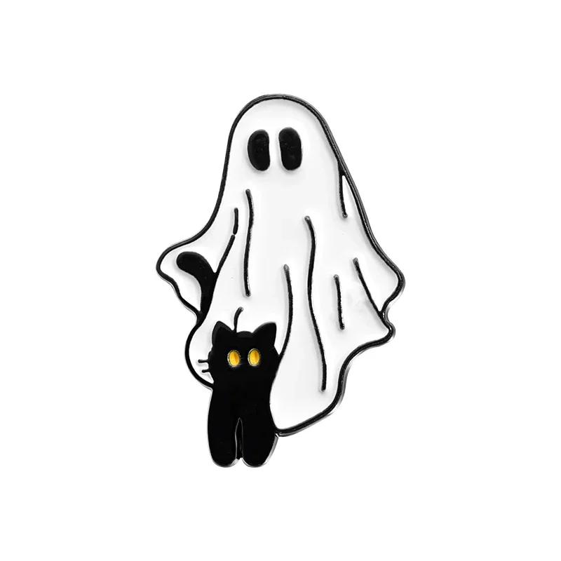 Halloween Punk Ghost Collected Enamel Pin Custom Spooky Boo With Black Cat Brooches Clothes Lapel Badge Jewelry Gift for Friends