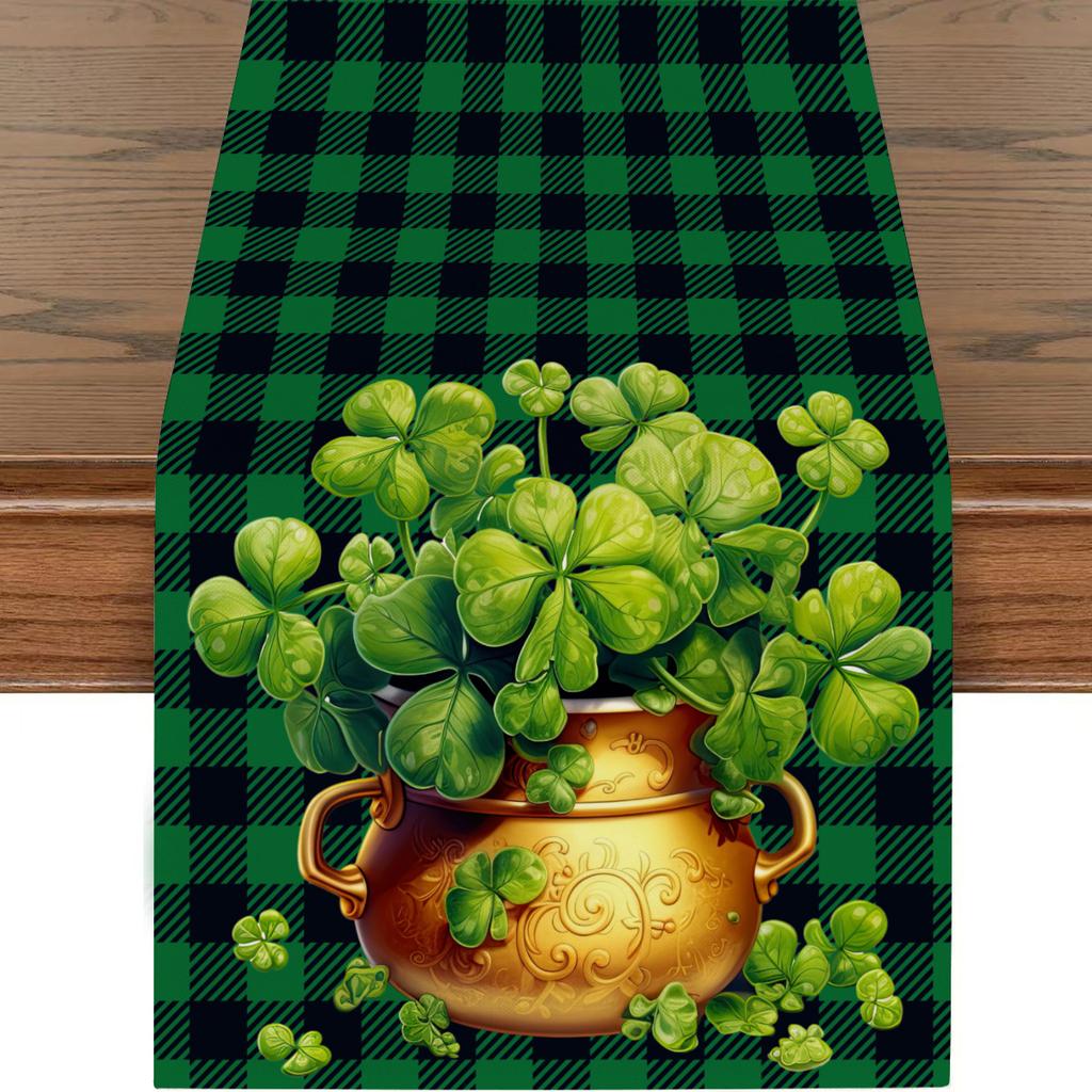 St. Flaga Stołowa Dzień Świętego Patryka Dekoracja z Koniczyną Szczęścia Długi Obrus Dekoracja Atmosfery Restauracji Podkładka Stołowa