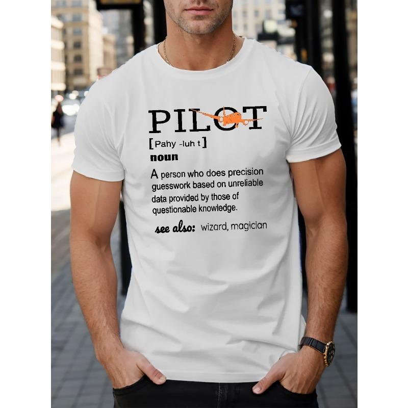PILOT Print T Shirt, Tees For Men, Casual Short Sleeve T-shirt For Summer