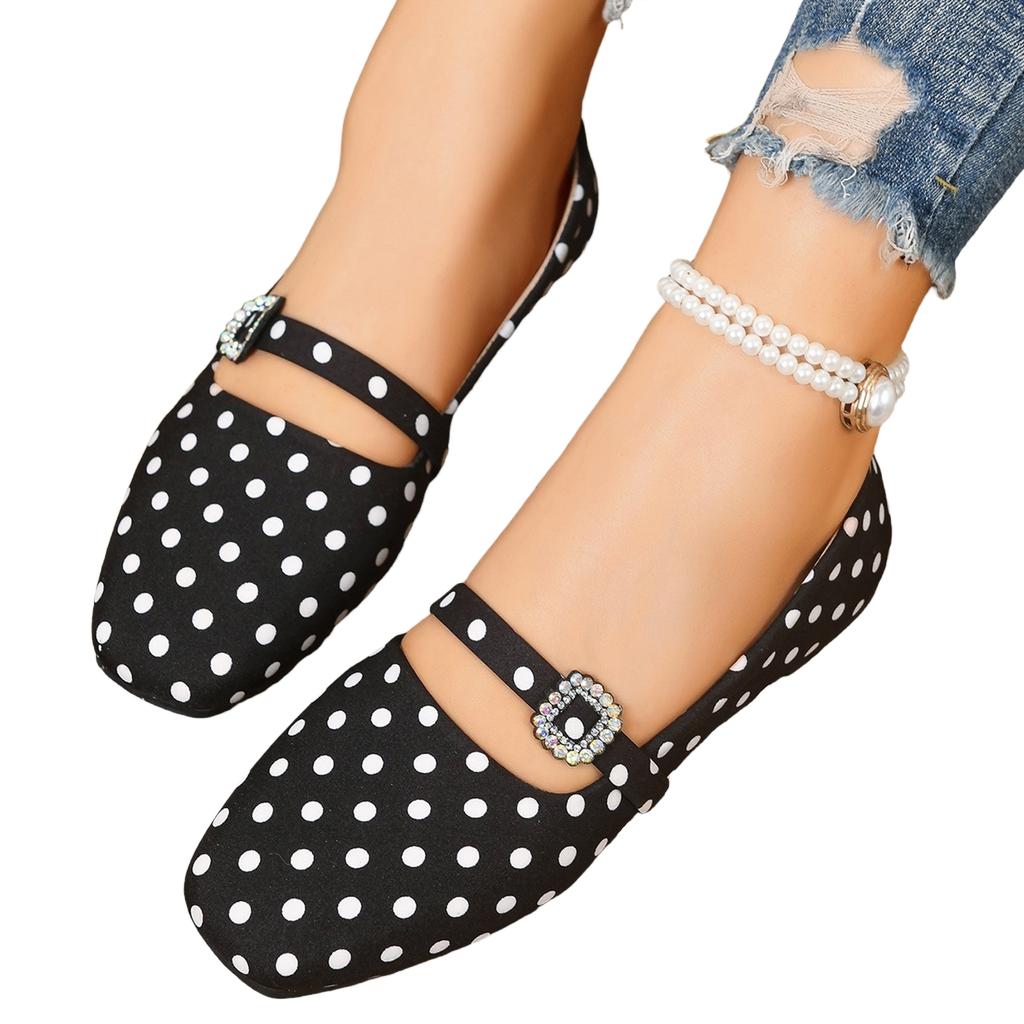 Women's Satin Vintage Mary Jane Shoes with Square Buckle Strap Flat Comfortable Slip-On Casual Footwear