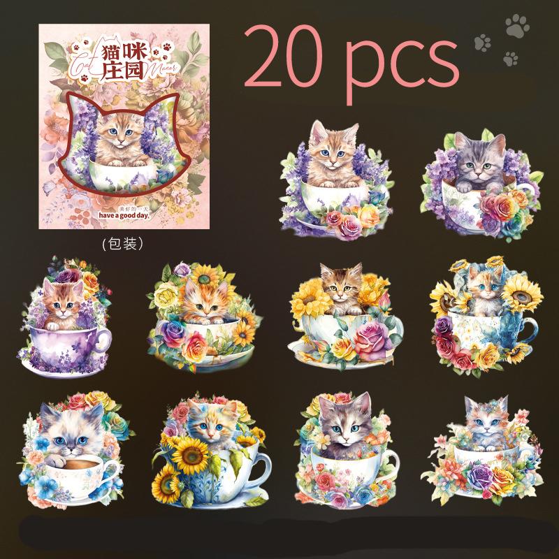

20 pcs/pakc Kawaii Cartoon Laser Cat theme Stickers Decorative Scrapbooking Stick Labels hand made DIY Junk Journal Supplies
