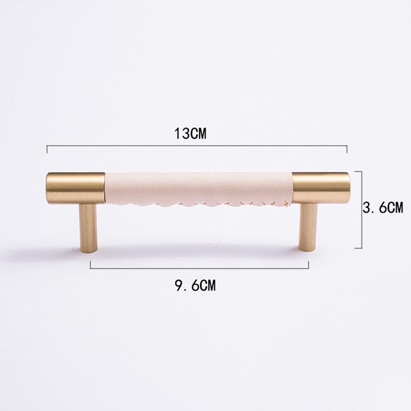 Nordic Style Simple PU Leather + Brass Door Drawer Double Hole Cabinet Handle Kitchen Cupboard Door Pulls Furniture Handle