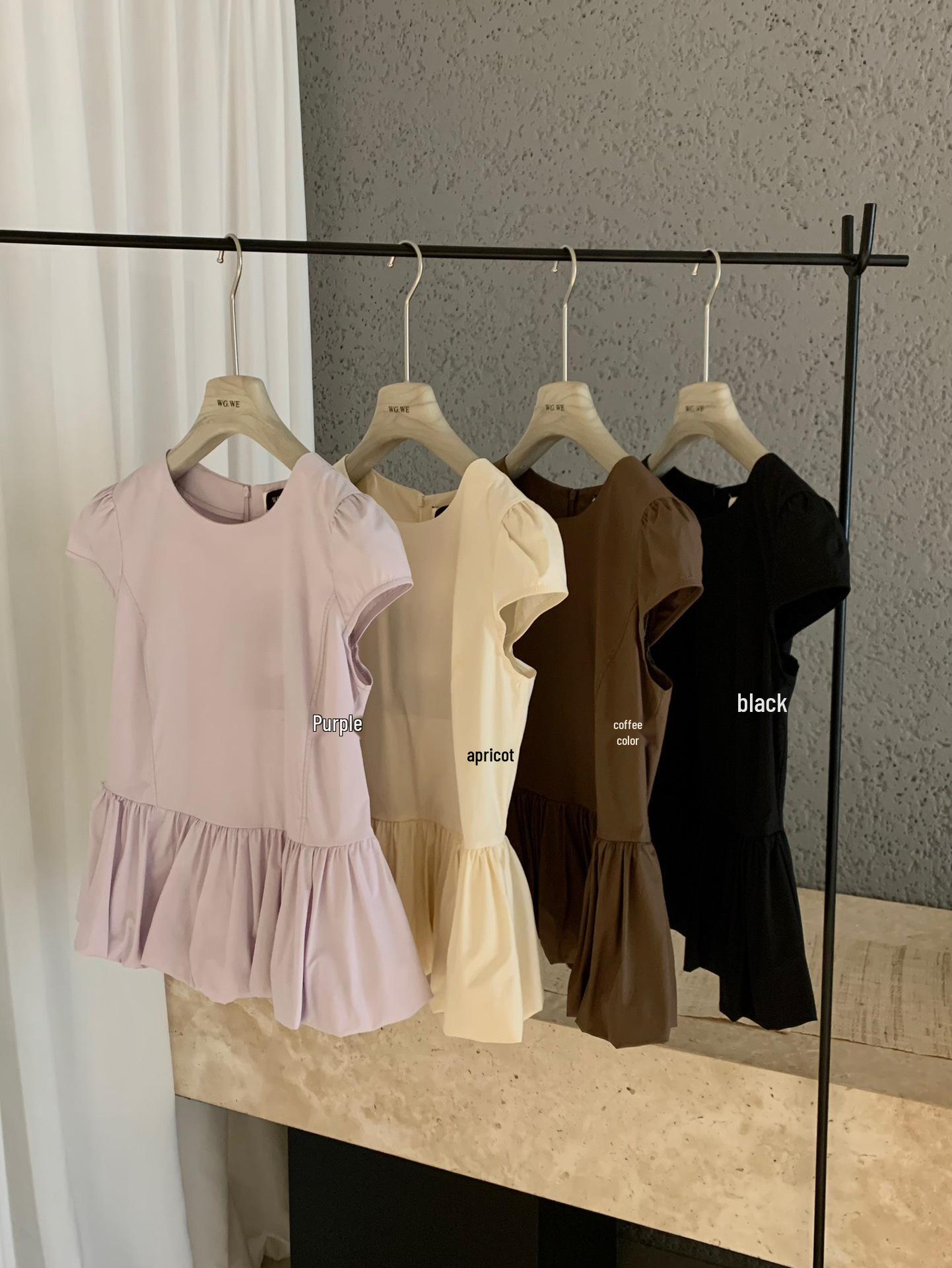 Guangzhou Thirteen Hong Women s Spring/Summer Bud-Shaped Blouse with Puffy Skirt Hem, Short-Sleeved Doll Shirt. Small абрикосовый