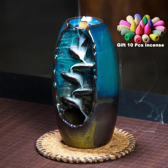 Gift 10 Cones Waterfall Incense 2 Size Lucky Ceramic Censer Home Decor Offfice Ornament