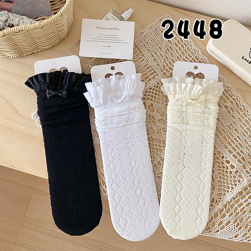 Primavera e Verão Renda Fina Renda Felpuda Lolita Branco Vento de Balé Tubo Combinado com Meias de Bezerro Mary Jane