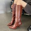 Fashion Liyke Hochwertige Weiche Gemütliche Leder Spitzschuhe Kniehohe Stiefel Damenmode Reißverschluss Herbst Winter Niedrige Absätze Damenschuhe Stiefeletten