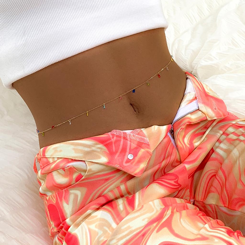 IngeSight.Z Sexy Colorful Copper Belly Chains for Waist Chain Love Heart Flower Tassel Rhinestone Crystal Women Body Jewelry
