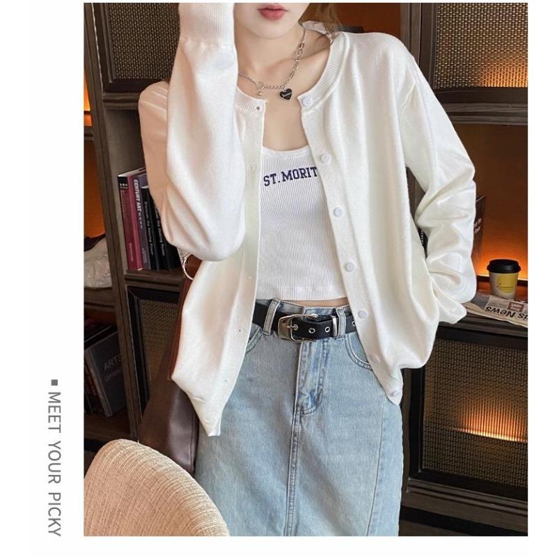 Women Korean Style Knit Cardigan Sweater Long Sleeve Button Front Sweaters Jackets Solid Color Loose Casual Sweaters Knitted Shirts