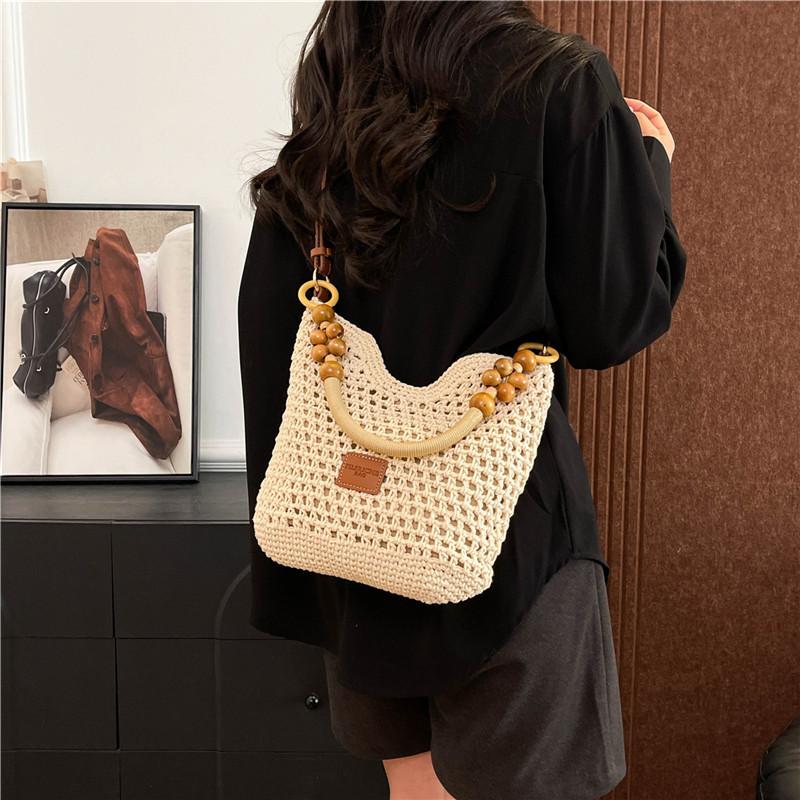 

Летняя ленивая сумка-тоут большой вместимости женская 2025 новая нишевая легкая роскошь ручной работы сумка под мышкой пляжная сумка 28*10*28