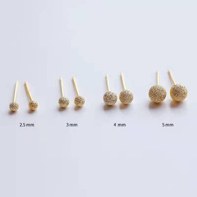 Beixi S925 Sterling Silver Gold Bean Frosted Stud Earrings for Women - Simple, Versatile Round Bead Ear Accessories. 925 Silver