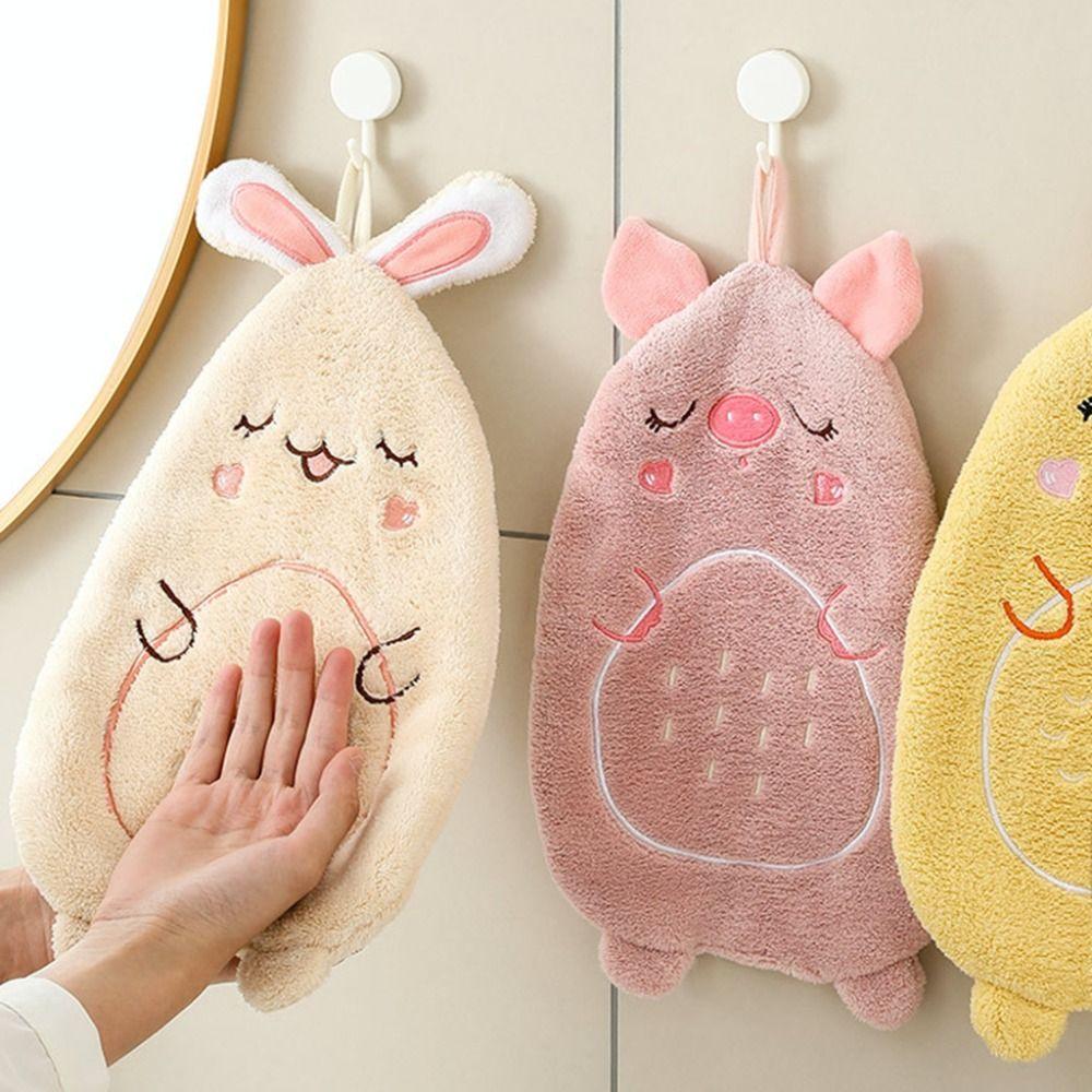 2Pcs Cute Cartoon Chicken Hand Towel Piglet Children's Handkerchief Animal Bath Towel  Kitchen