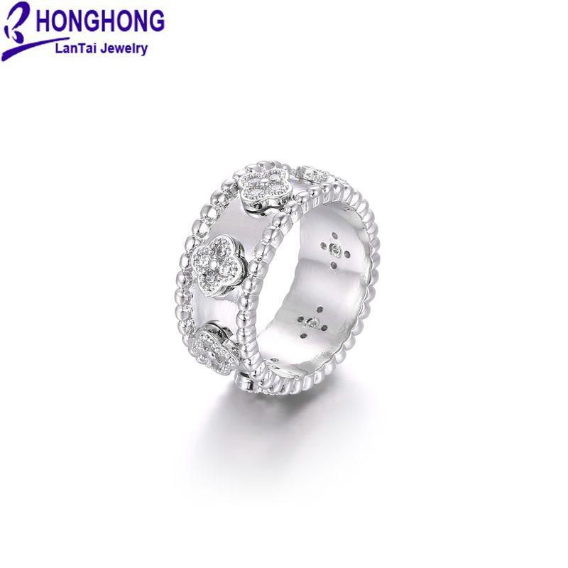 

Jewelry Women s High-Quality Zircon Fashion Kaleidoscope Four-Leaf Clover Platinum 7# Meiwei