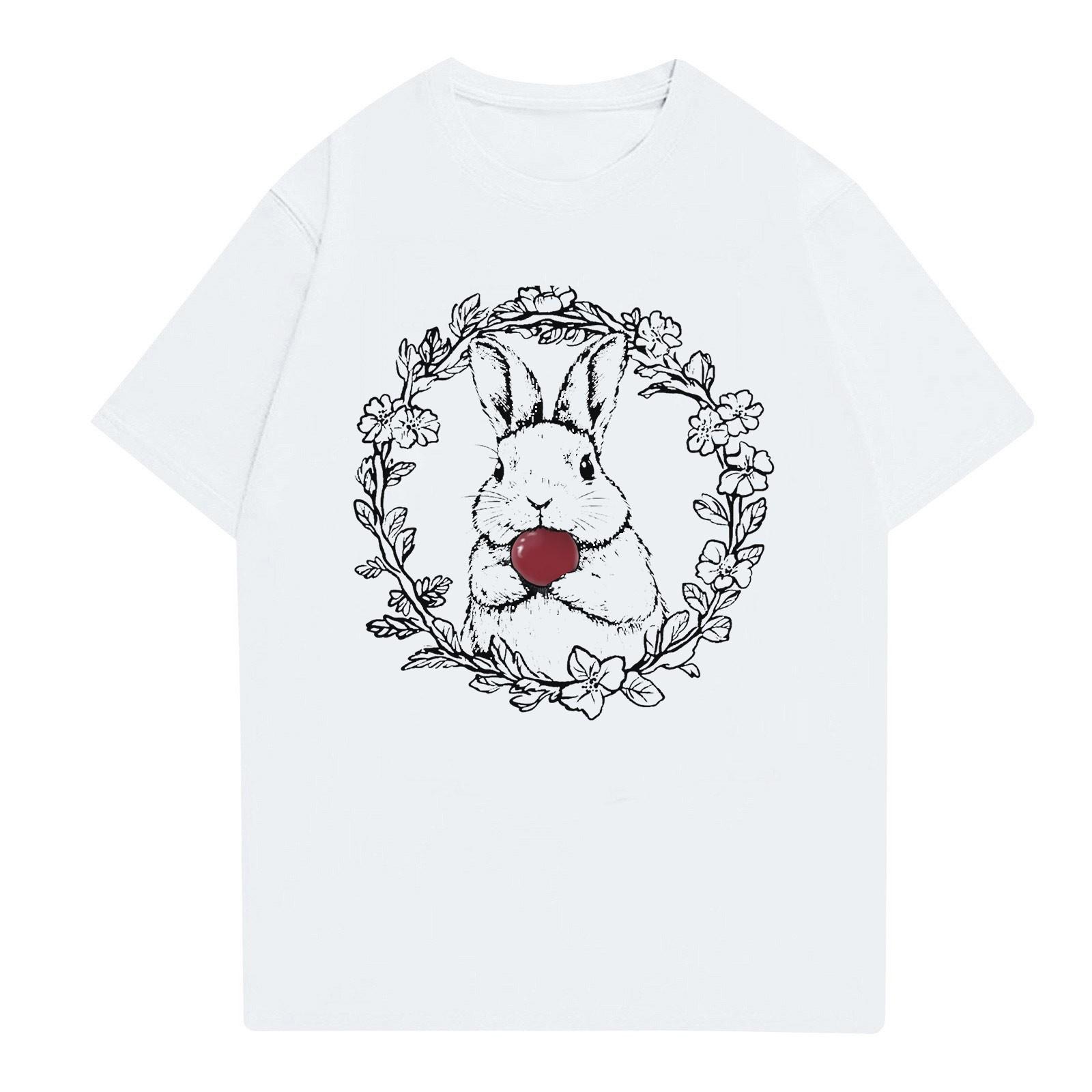 

Великдень - Чоловіча повсякденна мішкувата футболка з принтом кролика, круглим вирізом, короткими рукавами та пуловером XL білий