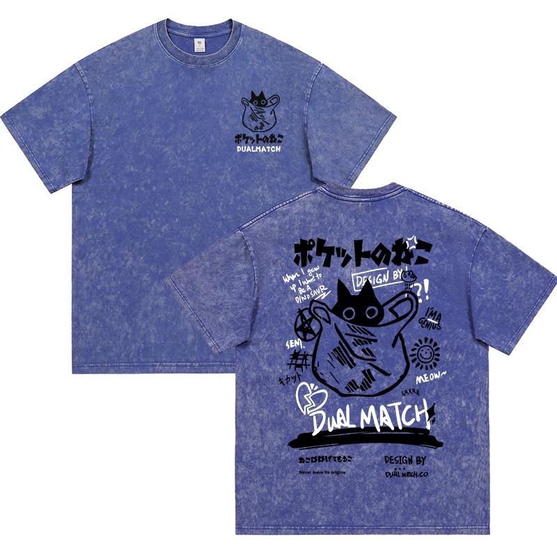 Pánské Dámské Kreslené Tričko Vintage Léto Harajuku Kawaii Kočičí Potisk Krátký Rukáv Tees Pár Streetwear Volné Oblečení Bavlněné Topy