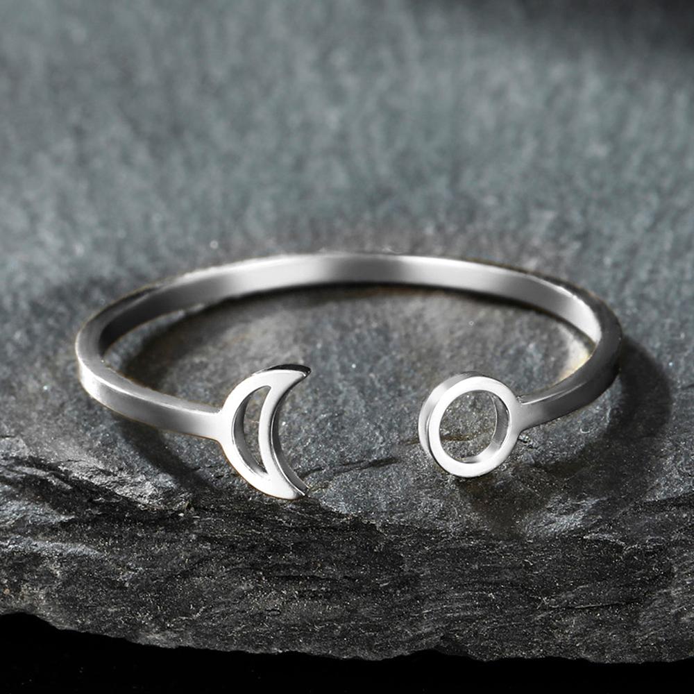Dawapara Sun and Moon Rings Stainless Steel Cresent Adjustable Ring Stainless Steel Wedding Band Couple Jewelry