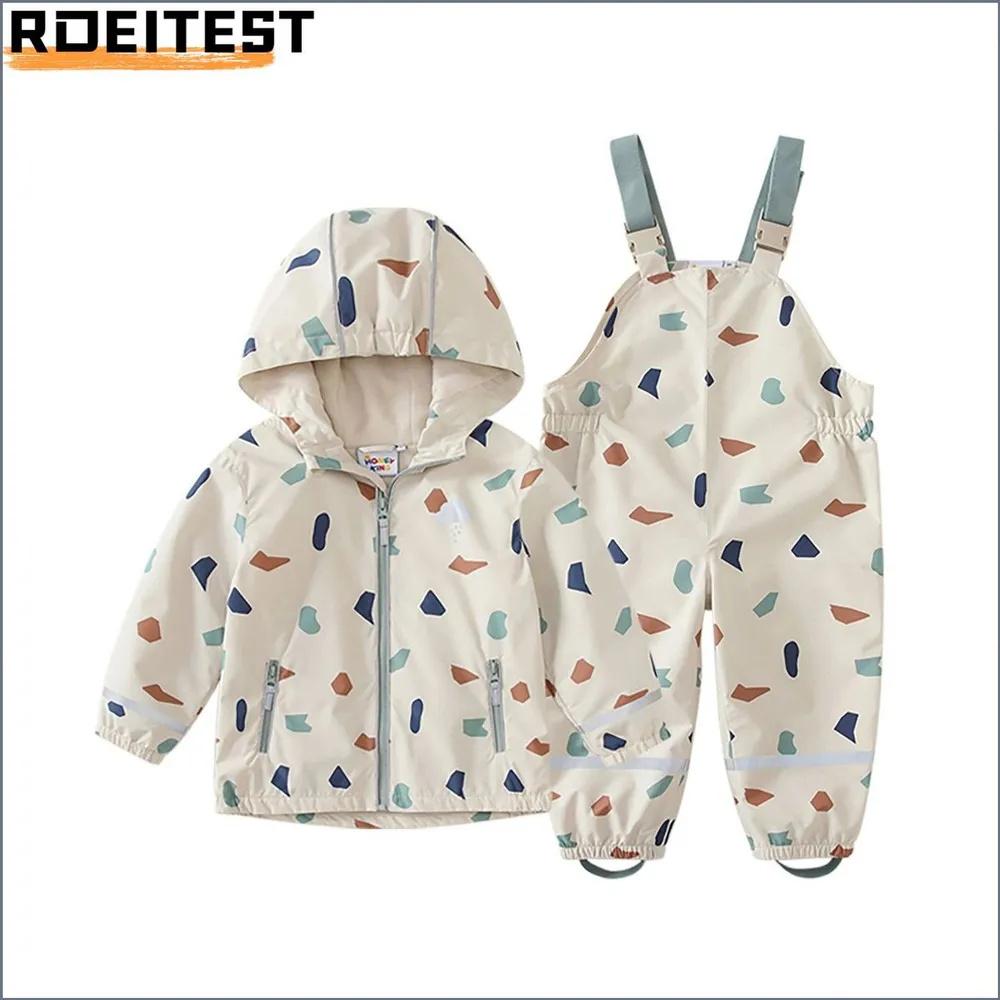 Toddler Outdoor Waterproof Breathable Rain Jacket and Rain Pants Set Baby Hooded Windbreaker with Adjustable Straps and Elastic Cuffs 104 бежевый