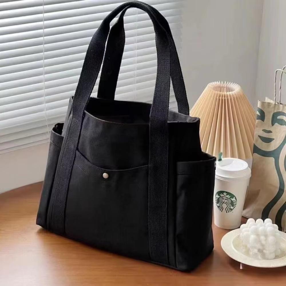 Large‑Capacity Canvas Tote Bag, College Style Student Shoulder Bag, Reusable Shopping Handbag for Work Commute