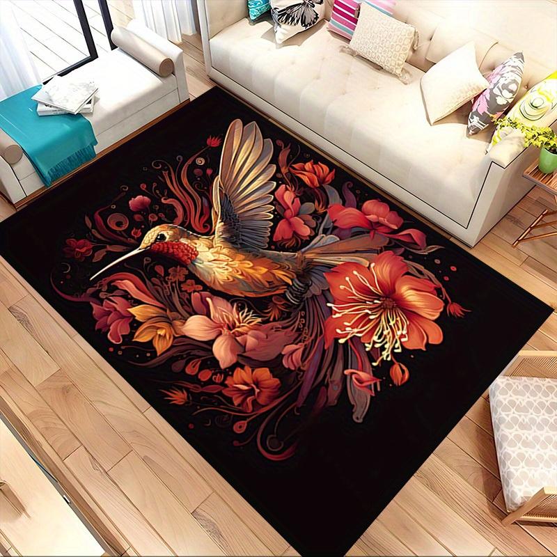 1pc Hummingbird Flowers Themed Rug for Home Decor, Non-slip Office Carpet, Chair mat, Outdoor Mat, Christmas and Halloween gifts-0731016