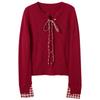 Women's Plaid Patchwork Knitted Cardigan Sweater