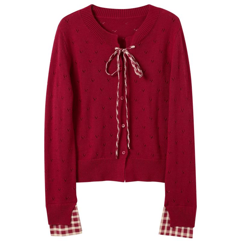 Women's Plaid Patchwork Knitted Cardigan Sweater